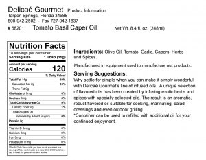 Tomato Basil Caper Oil "Gluten-Free"